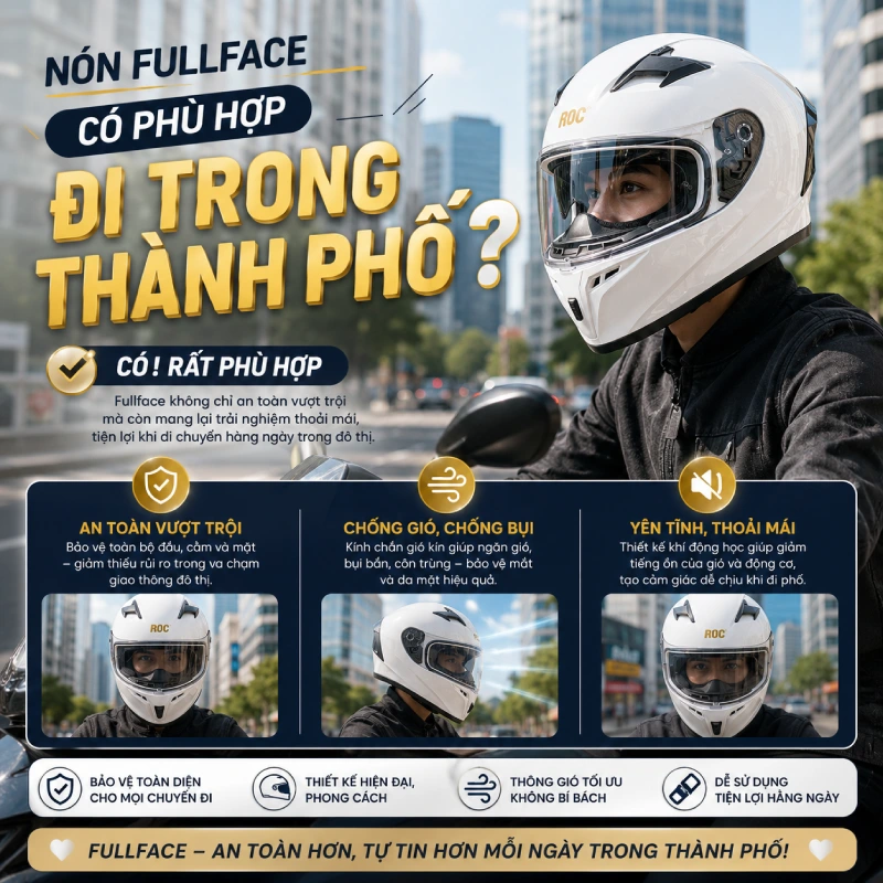 Nón fullface có phù hợp đi trong thành phố không?