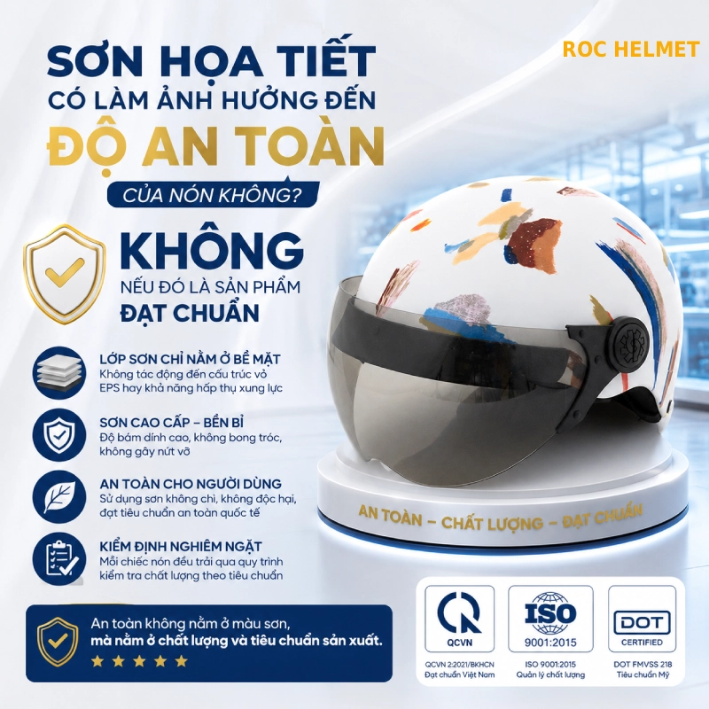 Sơn họa tiết có làm ảnh hưởng đến độ an toàn của nón không? KHÔNG