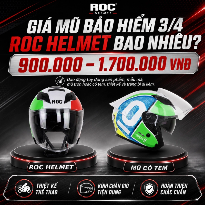 Giá nón bảo hiểm 3/4 đầu ROC Helmet bao nhiêu?