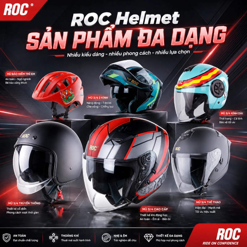 Chuyên phân phối mũ bảo hiểm ROC Helmet 4 Sản phẩm đa dạng mẫu mã, kiểu dáng
