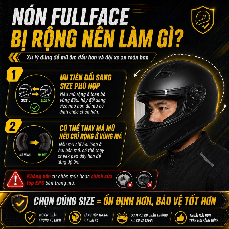 Nón fullface bị rộng có sao không? 4 Nón fullface bị rộng nên làm gì để khắc phục?
