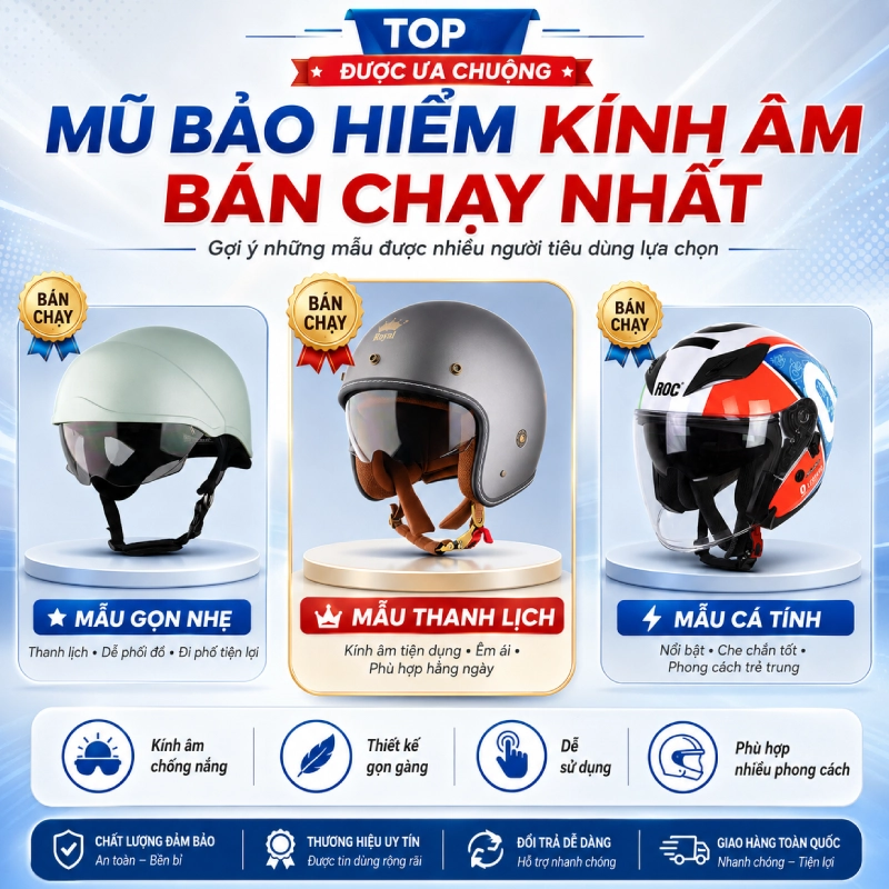 Top 8 mũ bảo hiểm kính âm ưa chuộng nhất