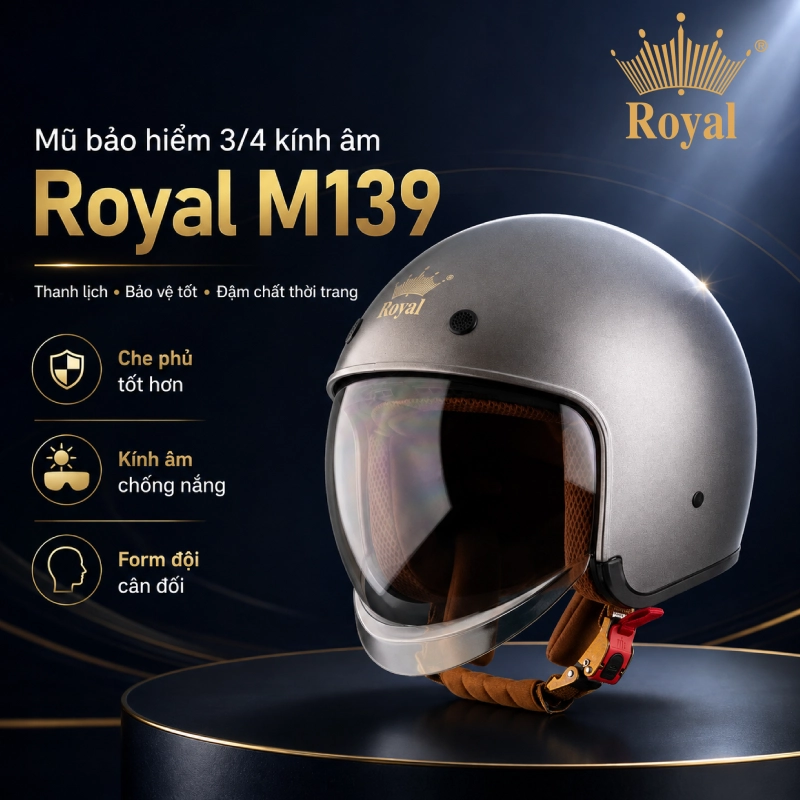 Top 5 mũ bảo hiểm thời trang 1/2, 3/4 và fullface nổi bật 4 Mũ bảo hiểm thời trang 3/4 Royal M139