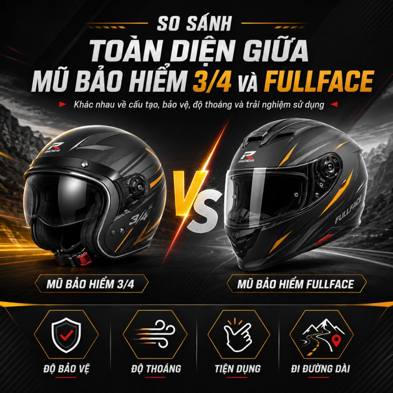 Nên mua mũ 3/4 hay fullface hơn