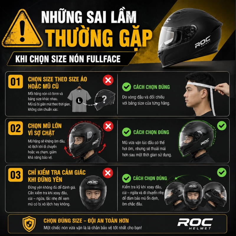 Nón fullface bị rộng có sao không? 5 Những sai lầm thường gặp khi chọn size nón fullface