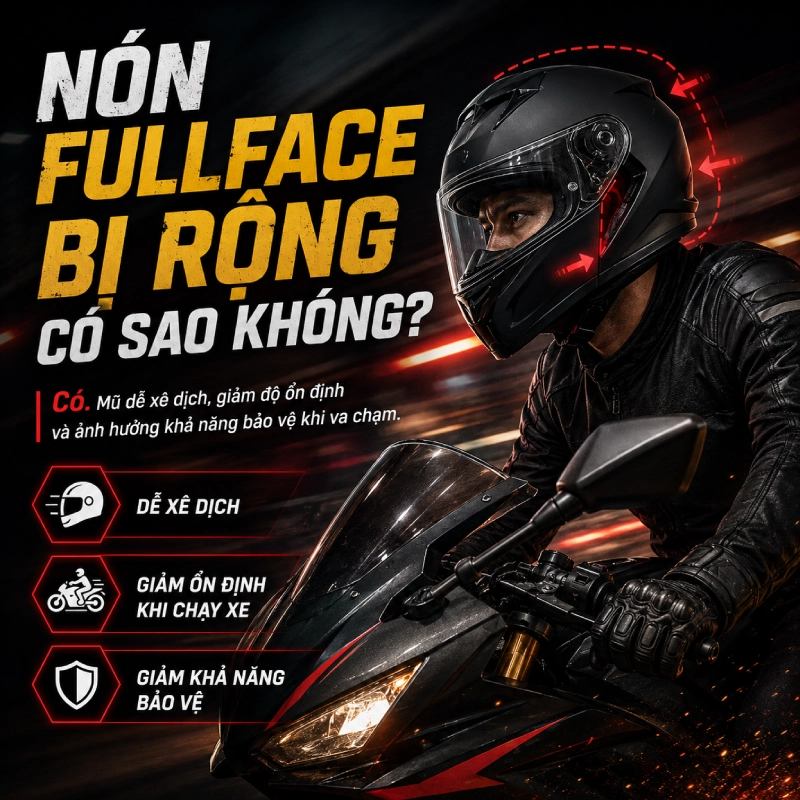 Nón fullface bị rộng có sao không?