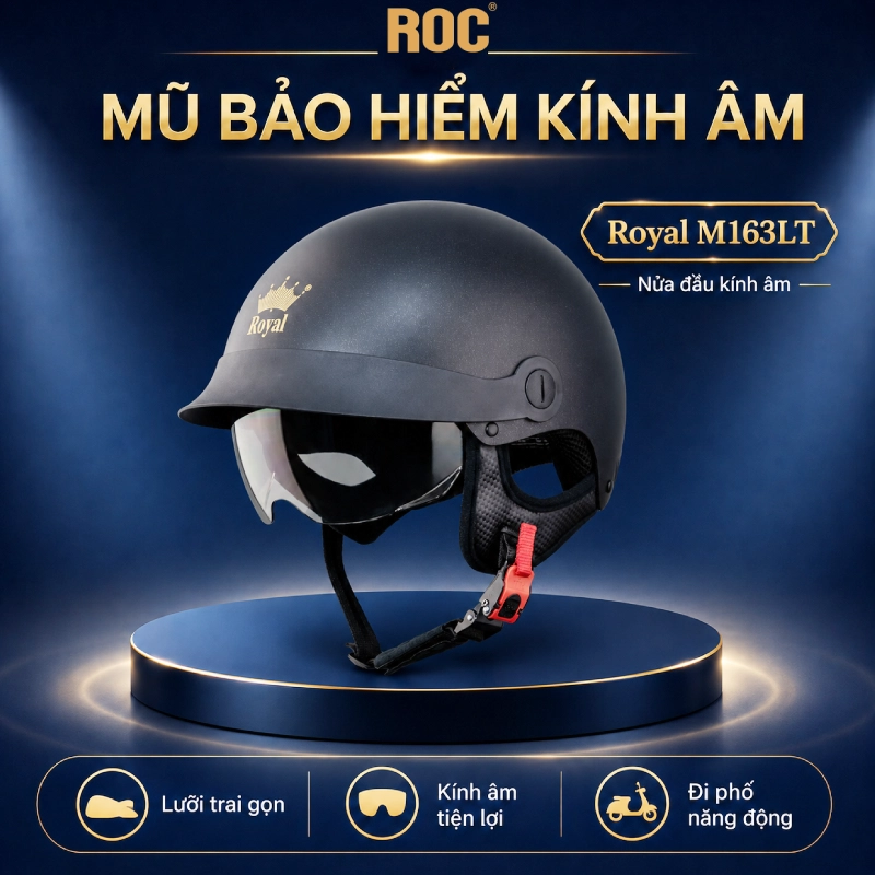 Top 8 mũ bảo hiểm kính âm ưa chuộng nhất 5 Nón bảo hiểm kính âm Royal M163LT