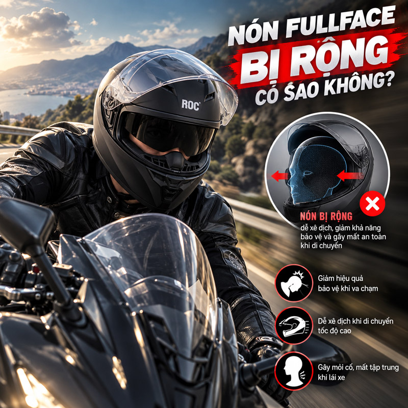 Nón fullface bị rộng có sao không?