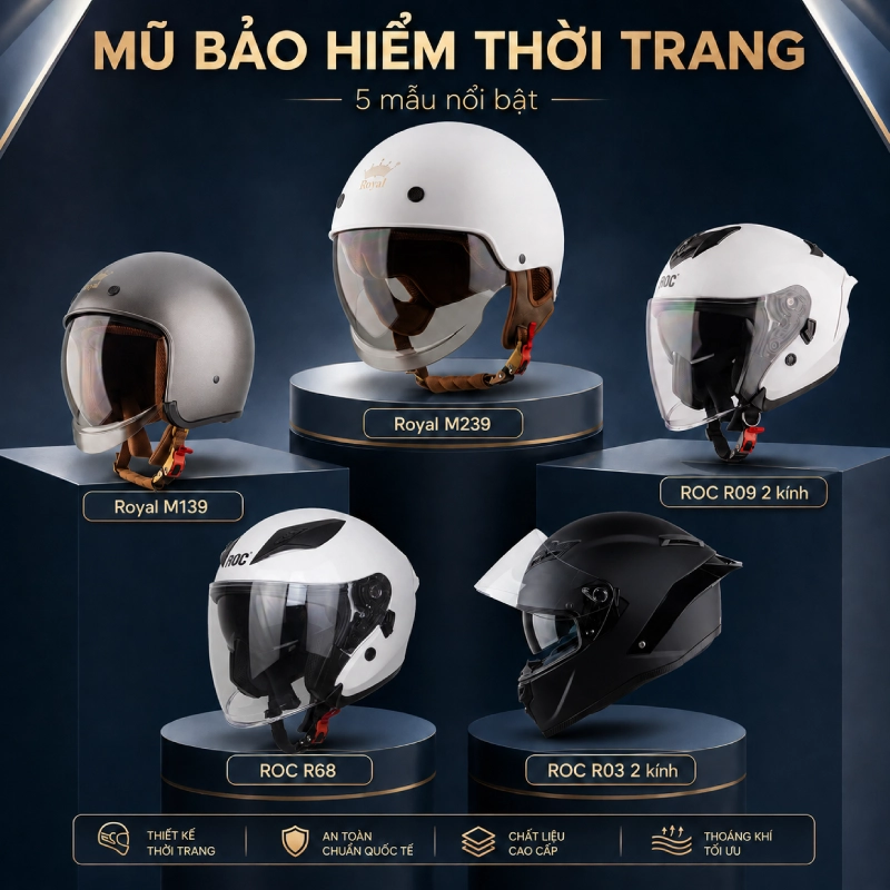 Top 5 mũ bảo hiểm thời trang 1/2, 3/4 và fullface nổi bật