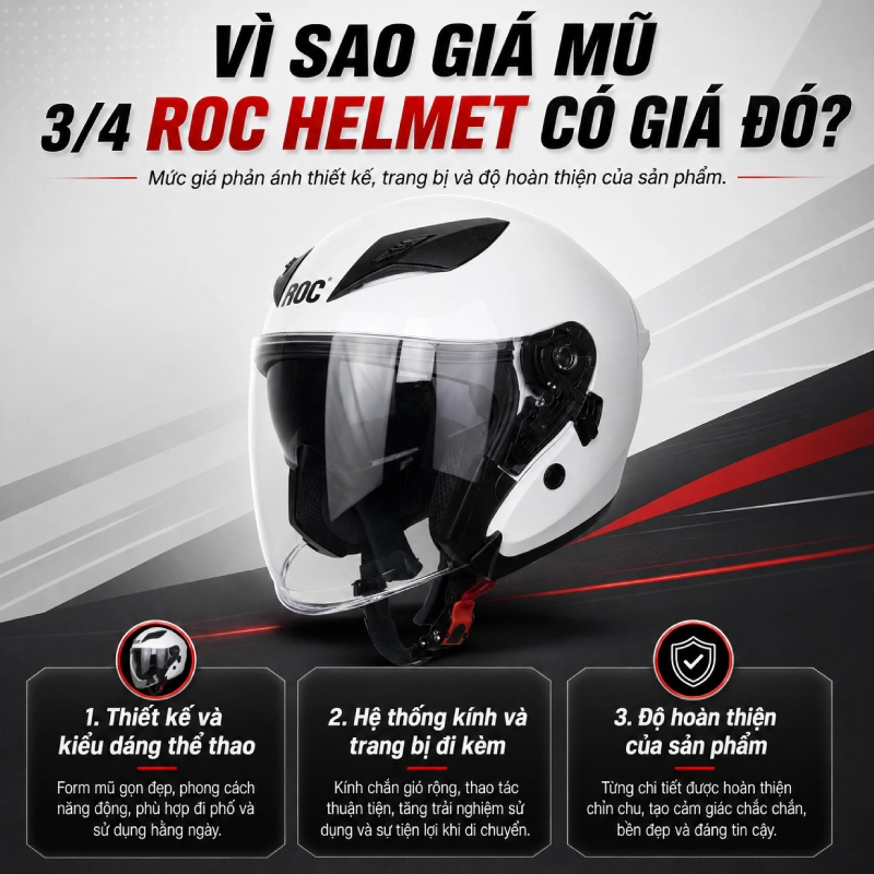 Giá nón bảo hiểm 3/4 đầu ROC Helmet bao nhiêu? 3 Vì sao giá mũ 3/4 ROC Helmet có giá đó?