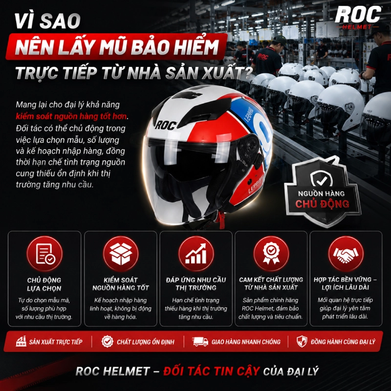 Chuyên phân phối mũ bảo hiểm ROC Helmet 2 Vì sao nên lấy mũ bảo hiểm trực tiếp từ nhà sản xuất?