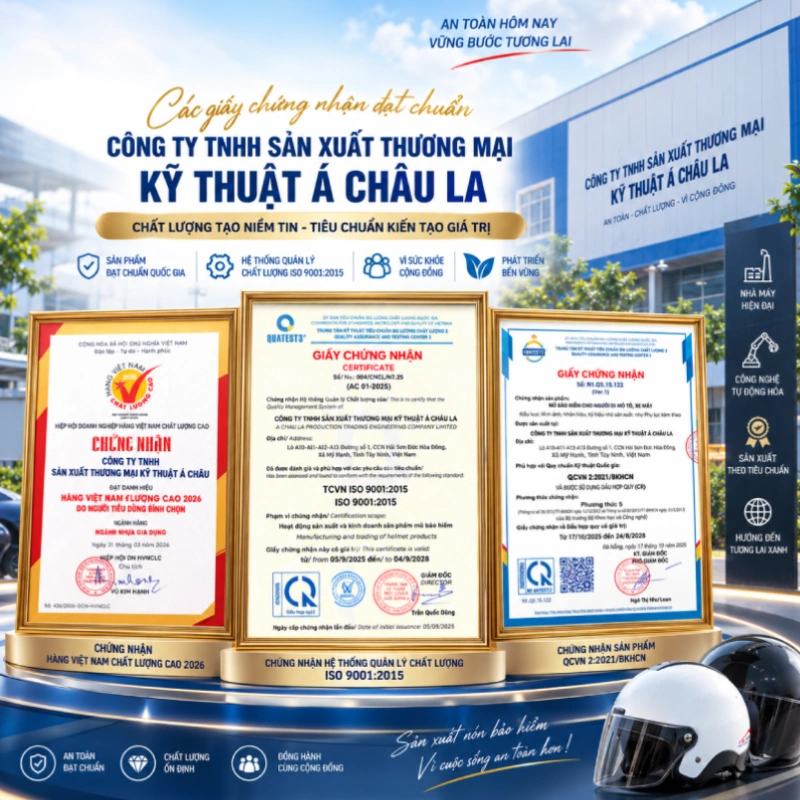 2 công ty sản xuất nón bảo hiểm uy tín hàng đầu Việt Nam 8 Giấy chứng nhận của Công ty TNHH sản xuất thương mại kỹ thuật Á Châu LA