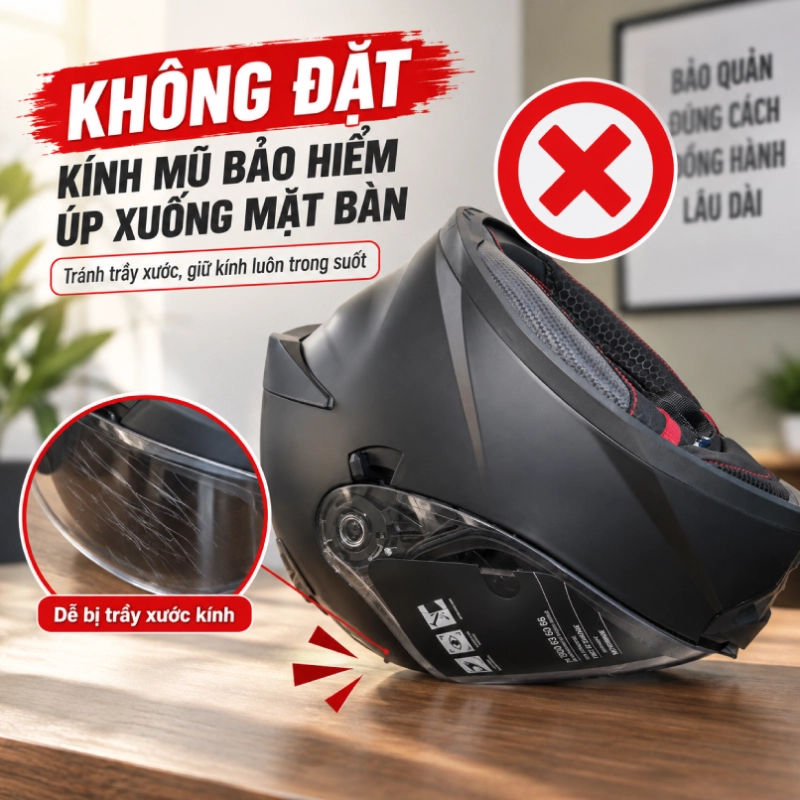 Không đặt kính mũ úp xuống mặt bàn