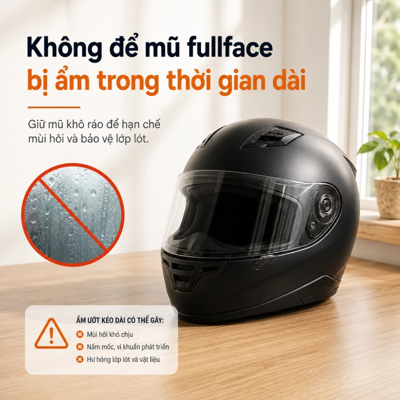 Không để mũ fullface bị ẩm trong thời gian dài