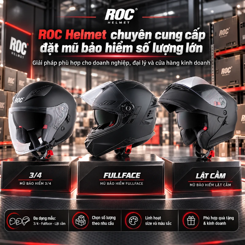 ROC Helmet nhận đặt nón bảo hiểm số lượng lớn 3 ROC Helmet nhận đặt mũ bảo hiểm số lượng lớn cho doanh nghiệp và đại lý kinh doanh