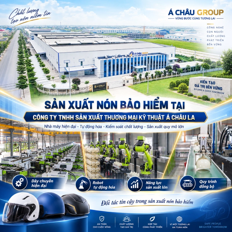 2 công ty sản xuất nón bảo hiểm uy tín hàng đầu Việt Nam 7 Sản xuất nón bảo hiểm tại Công ty TNHH sản xuất thương mại kỹ thuật Á Châu LA