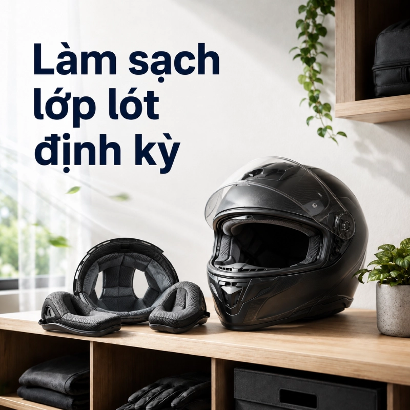 Vệ sinh lớp lót định kỳ thay vì đợi đến khi có mùi mọt trong các cách bảo quản mũ fullface luôn mới