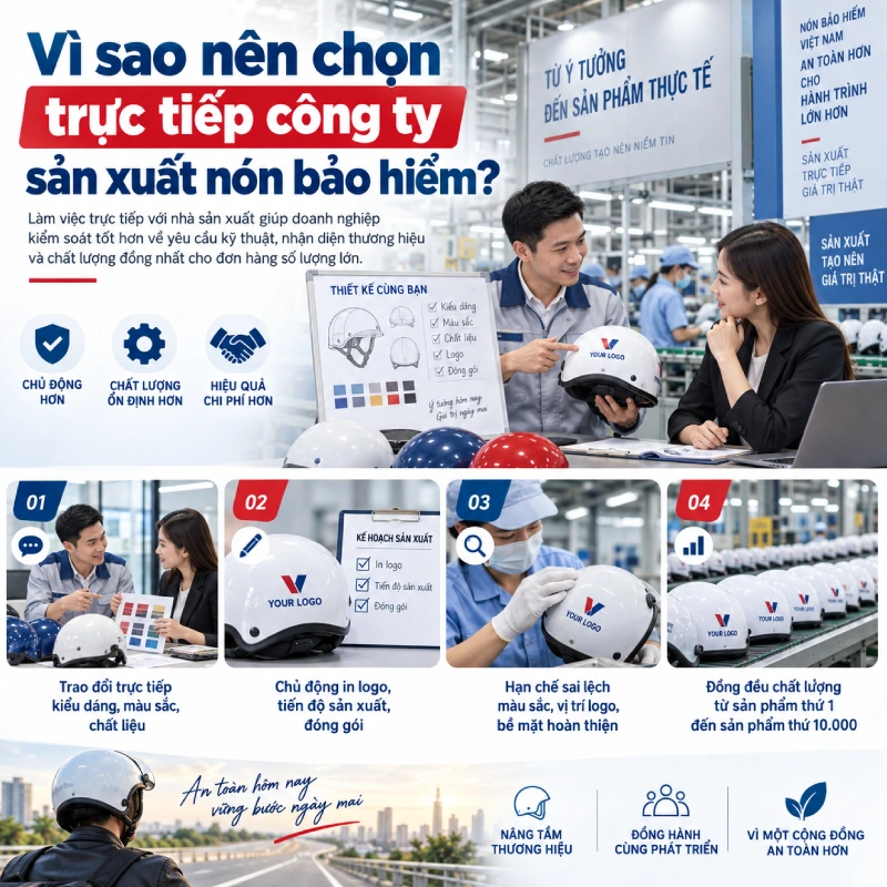 2 công ty sản xuất nón bảo hiểm uy tín hàng đầu Việt Nam 2 Vì sao nên chọn trực tiếp công ty sản xuất nón bảo hiểm?