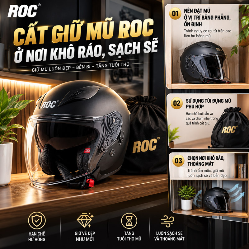 Cất giữ mũ ROC ở nơi khô ráo, sạch sẽ