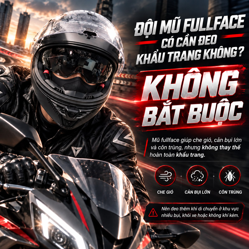 Giải đáp: Đội mũ fullface có cần đeo khẩu trang không?