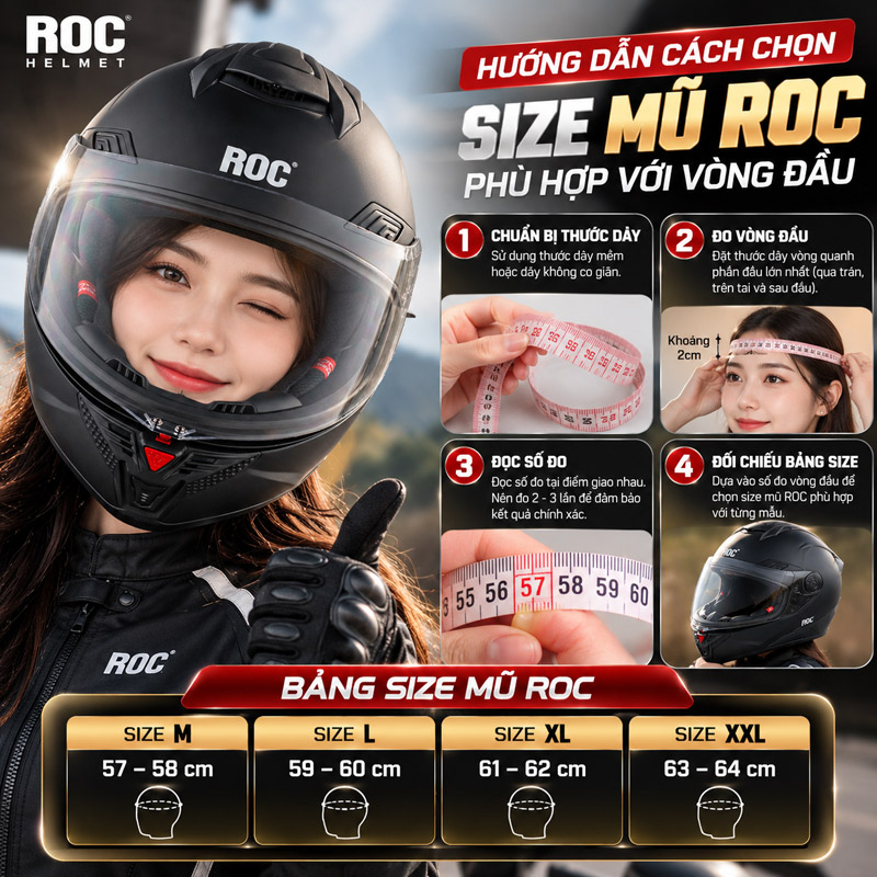 Hướng dẫn cách chọn size mũ ROC phù hợp với vòng đầu
