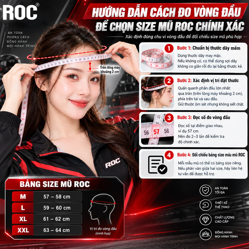 Hướng dẫn cách đo vòng đầu để chọn size mũ ROC chính xác