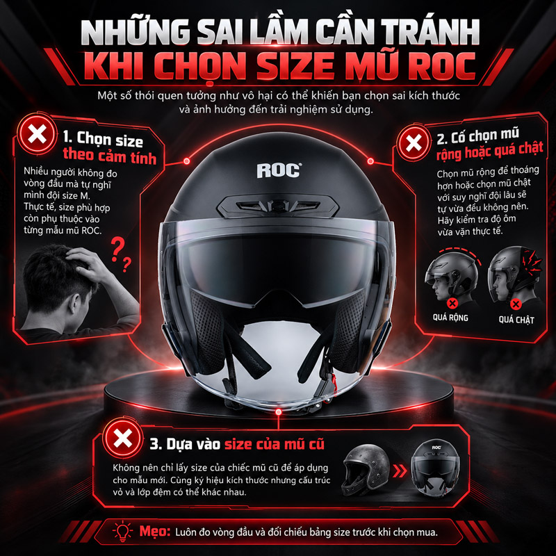 Những sai lầm cần tránh khi chọn size mũ ROC