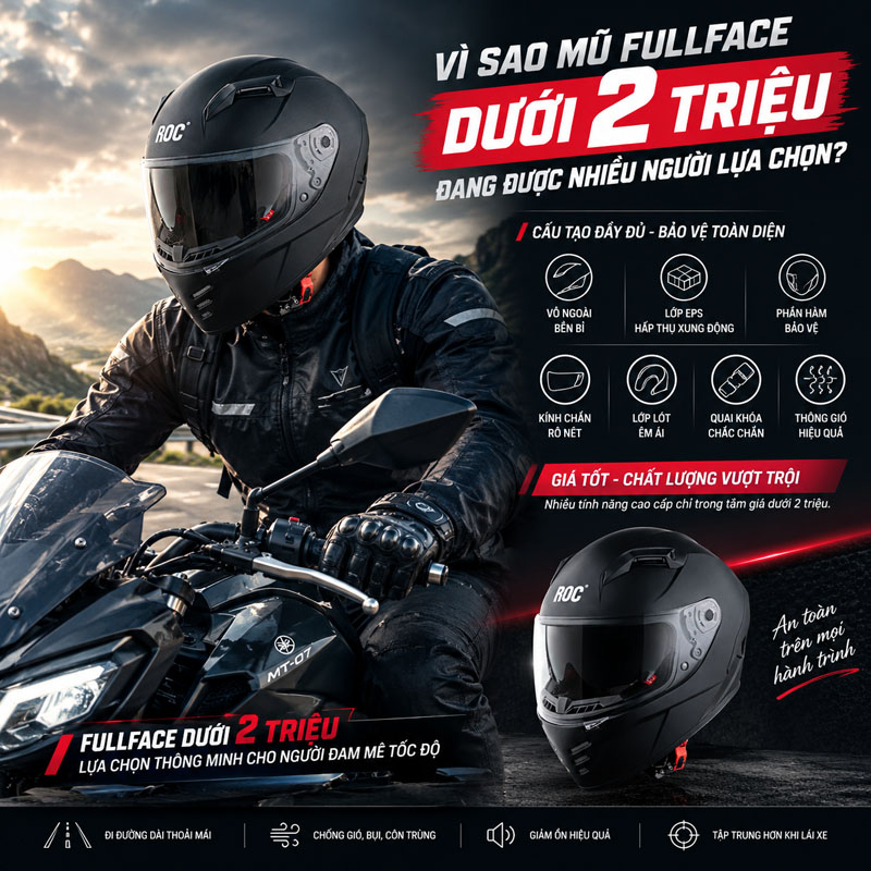 Mũ fullface dưới 2 triệu nên mua loại nào? 2 Vì sao mũ fullface dưới 2 triệu đang được nhiều người lựa chọn?